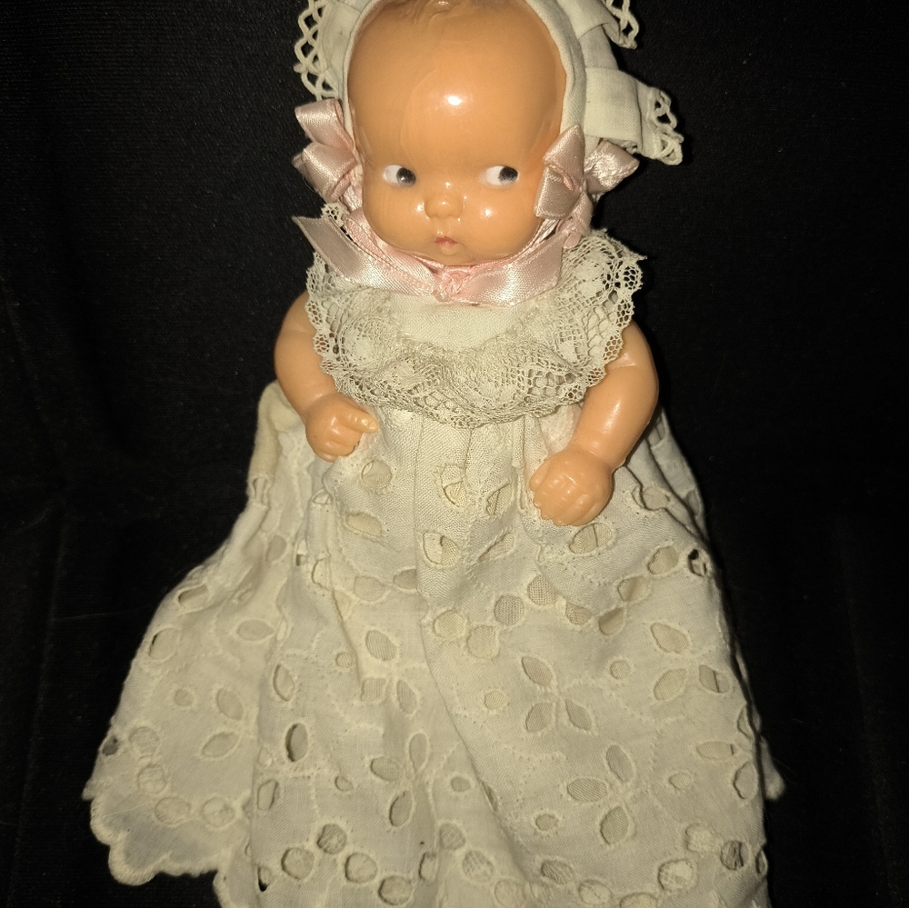 Kewpie Vintage Doll In White Lace Dress